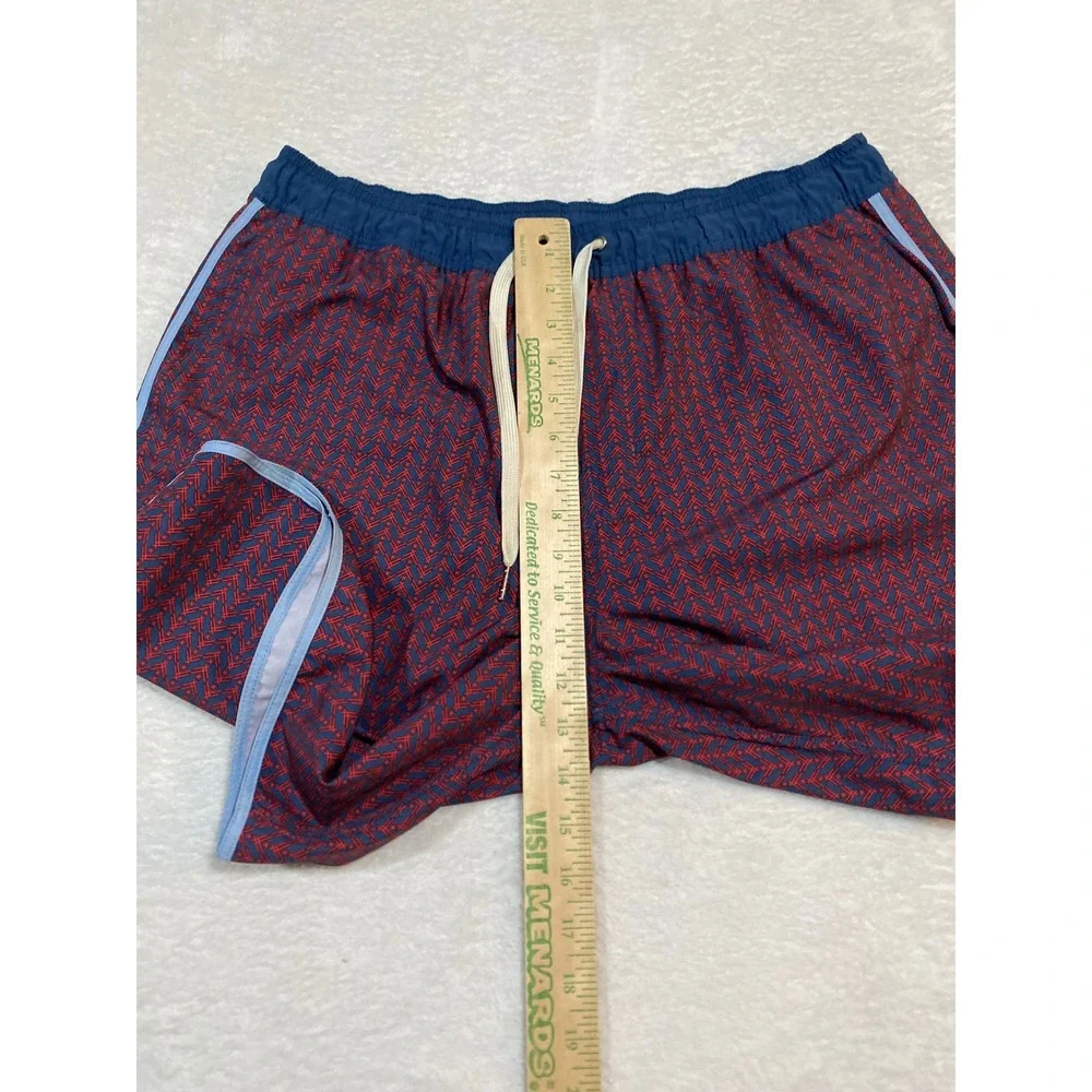 Fair Harbor Mens XL Swim Trunks Red Navy Chevron Geometric BreezeKnit Liner 7.5